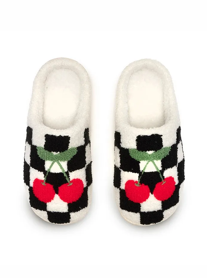 Black & White Checkered W/Cherries Slippers
