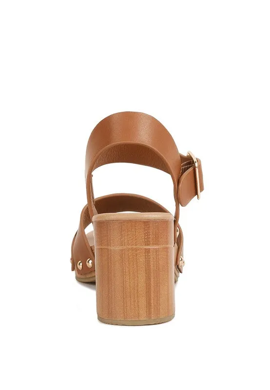 Campbell Faux Leather Textured Block Heel Sandals