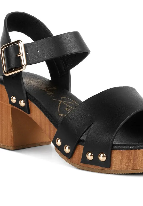 Campbell Faux Leather Textured Block Heel Sandals