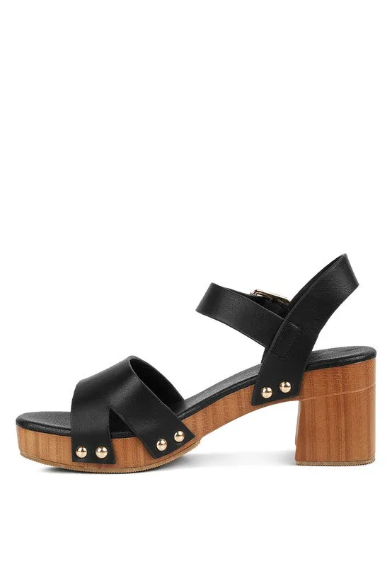 Campbell Faux Leather Textured Block Heel Sandals