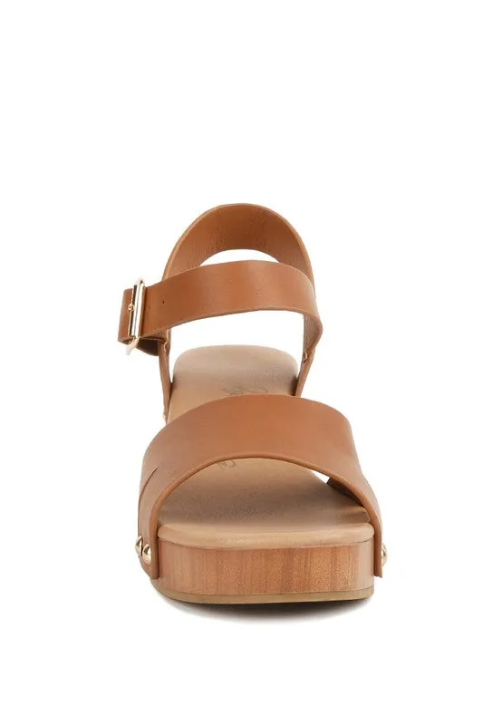 Campbell Faux Leather Textured Block Heel Sandals