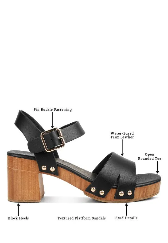 Campbell Faux Leather Textured Block Heel Sandals