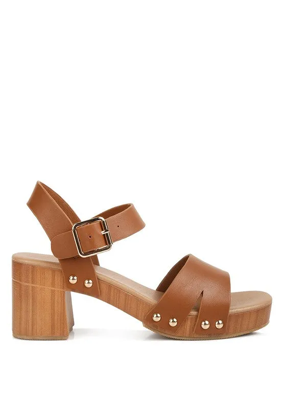 Campbell Faux Leather Textured Block Heel Sandals