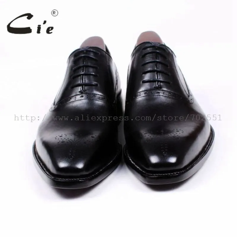 Cie Karree ausschnitte Oxfords Schnürung Solid Black 100% Echte Kalbsleder Atmungs Bespoke Schuh Handgemachte