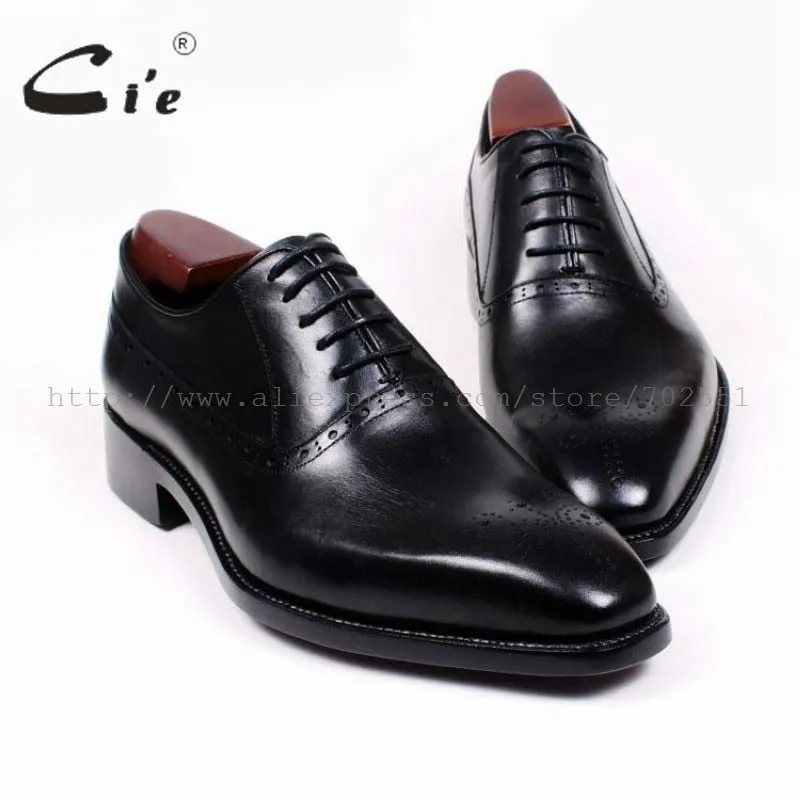 Cie Karree ausschnitte Oxfords Schnürung Solid Black 100% Echte Kalbsleder Atmungs Bespoke Schuh Handgemachte