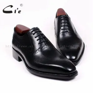Cie Karree ausschnitte Oxfords Schnürung Solid Black 100% Echte Kalbsleder Atmungs Bespoke Schuh Handgemachte