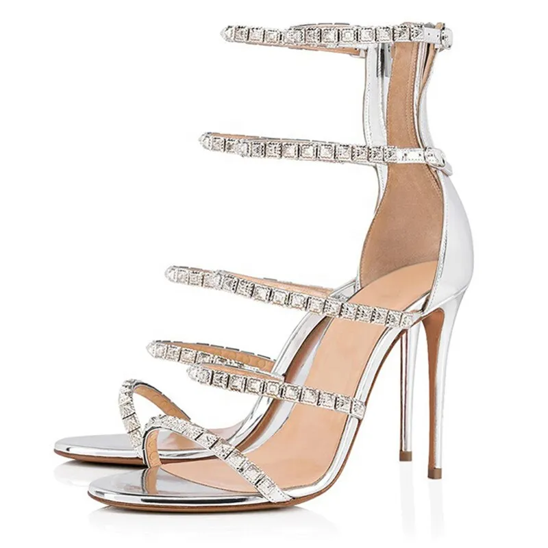 Cover Heel Narrow Band Crystal One-strap Sandals