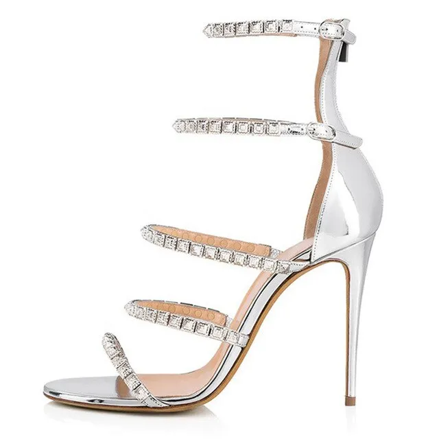 Cover Heel Narrow Band Crystal One-strap Sandals