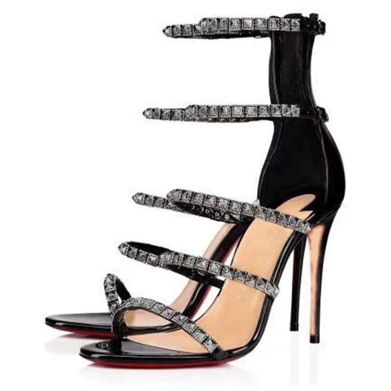 Cover Heel Narrow Band Crystal One-strap Sandals