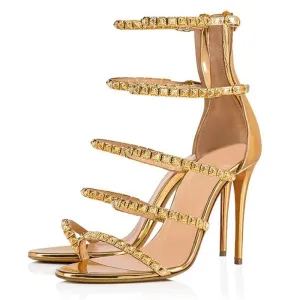 Cover Heel Narrow Band Crystal One-strap Sandals