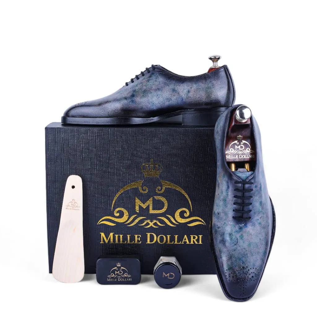 Eclipse Elegance: Grey Marble Patina Wholecut Derby Shoes