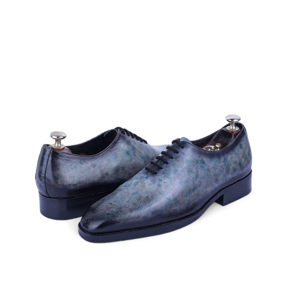 Eclipse Elegance: Grey Marble Patina Wholecut Derby Shoes