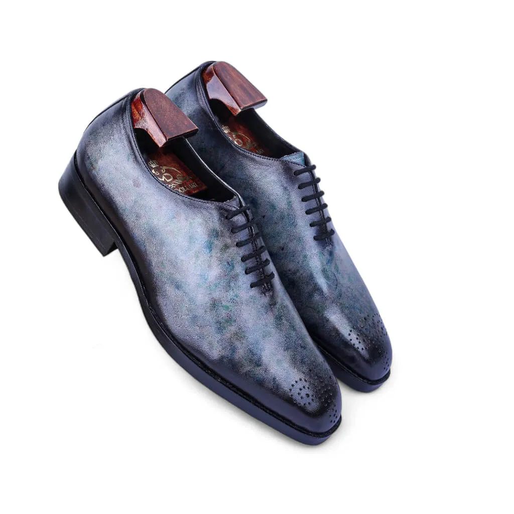 Eclipse Elegance: Grey Marble Patina Wholecut Derby Shoes
