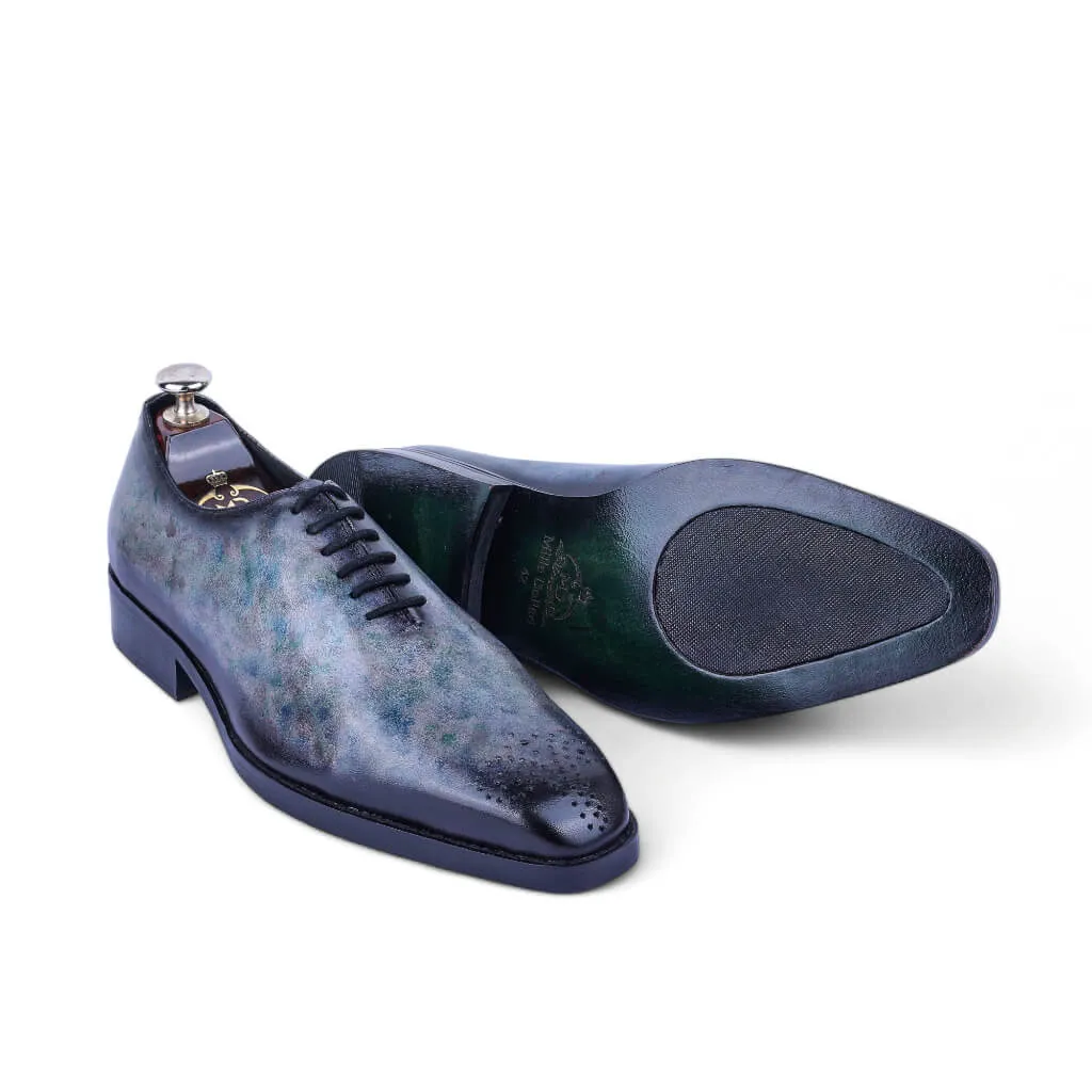 Eclipse Elegance: Grey Marble Patina Wholecut Derby Shoes