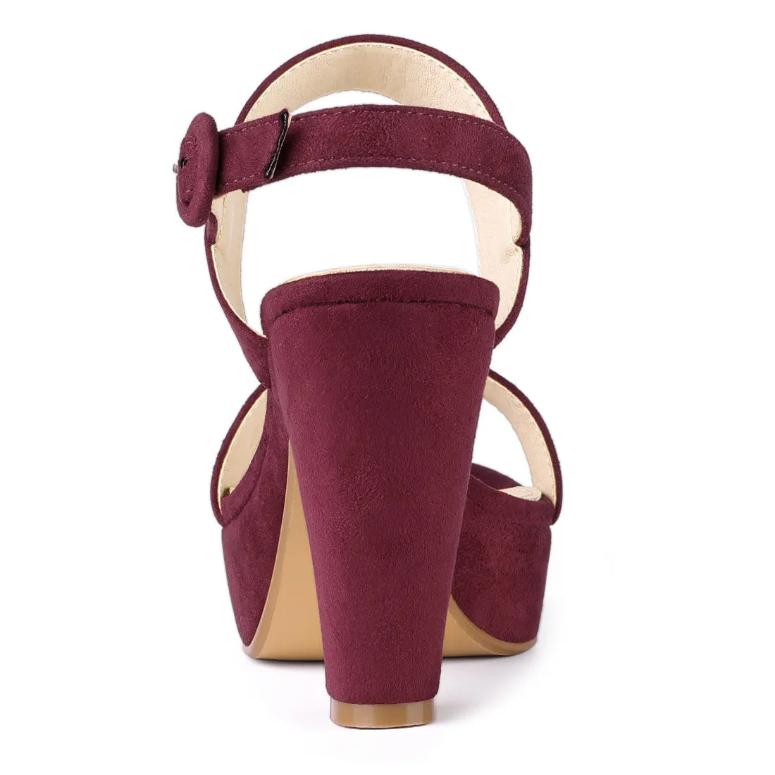 Faux Suede Platform Chunky High Heel Slingback Sandals