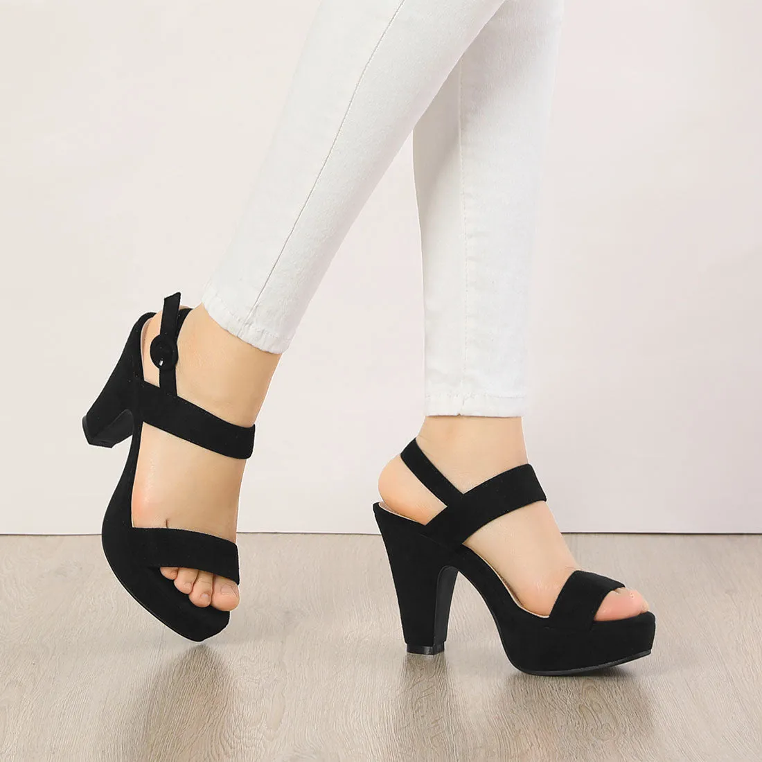 Faux Suede Platform Chunky High Heel Slingback Sandals