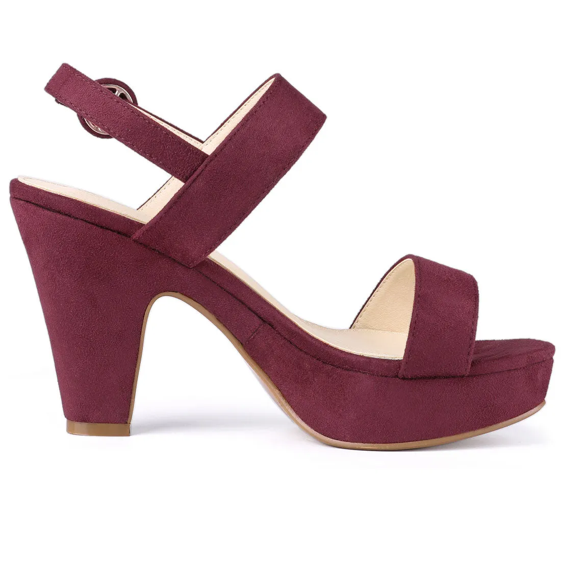 Faux Suede Platform Chunky High Heel Slingback Sandals