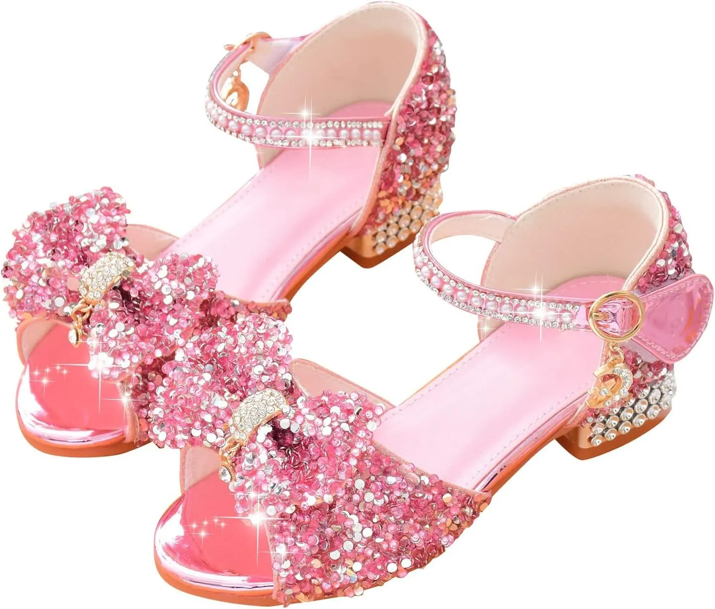 Girls Sandals Glitter Bow Dress Shoes Princess High Heels Sequins Party Wedding Flower Girls Shoes for Kids Toddlers