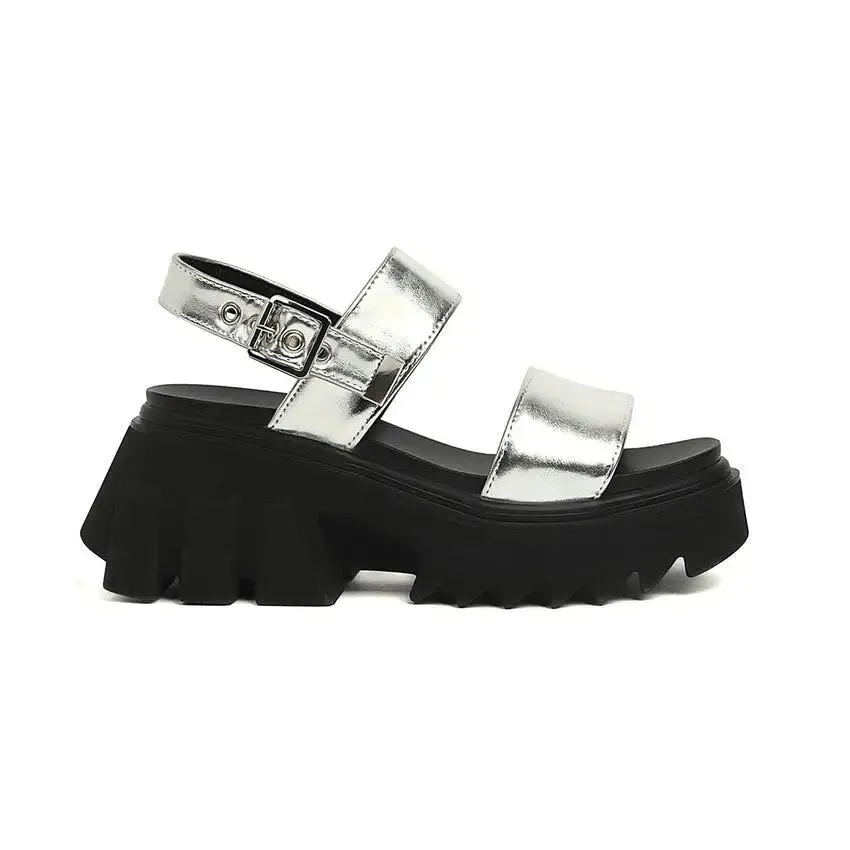 Grunge Platform PU Leather Slingback Ankle Strap
