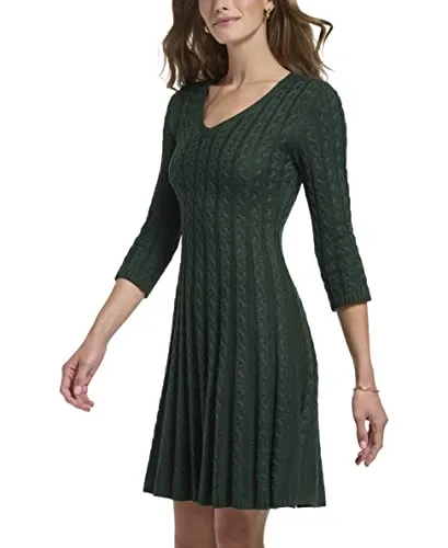 Jessica Howard Women's Plus Fit & Flare Soft ¾ Sleeve Short Dress, Hunter, 1X