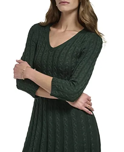 Jessica Howard Women's Plus Fit & Flare Soft ¾ Sleeve Short Dress, Hunter, 1X