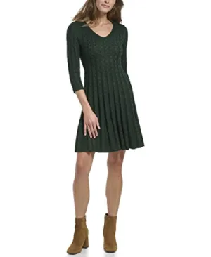 Jessica Howard Women's Plus Fit & Flare Soft ¾ Sleeve Short Dress, Hunter, 1X