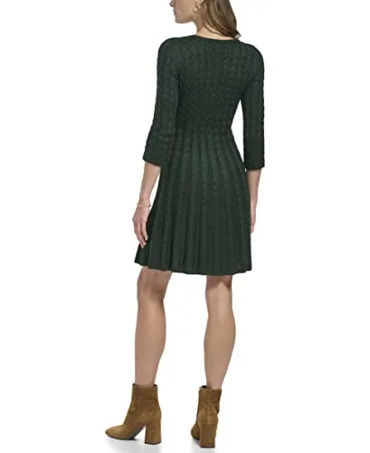 Jessica Howard Women's Plus Fit & Flare Soft ¾ Sleeve Short Dress, Hunter, 1X