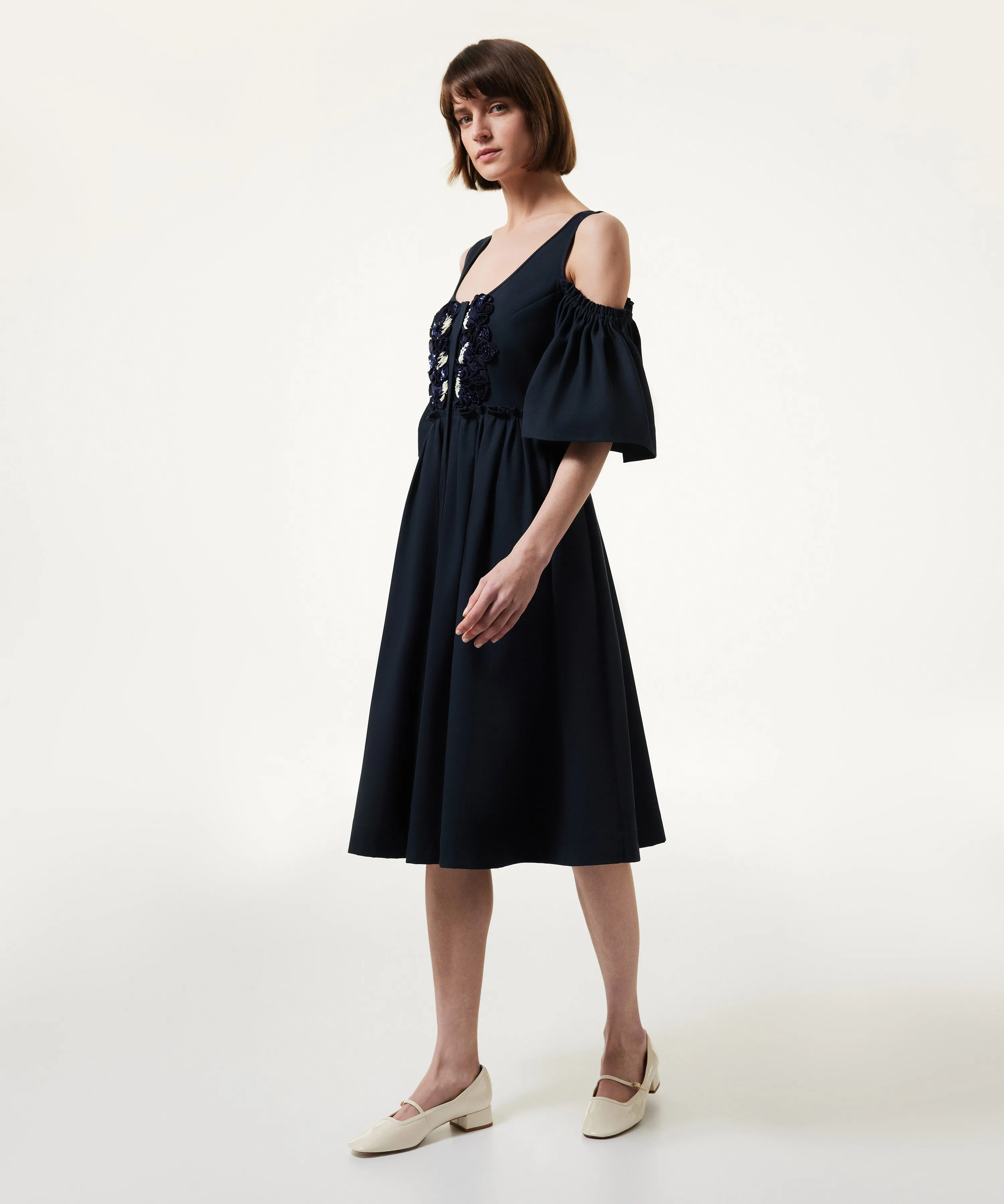 Machka Embroidered Flounce Dress Indigo