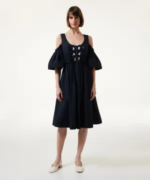 Machka Embroidered Flounce Dress Indigo