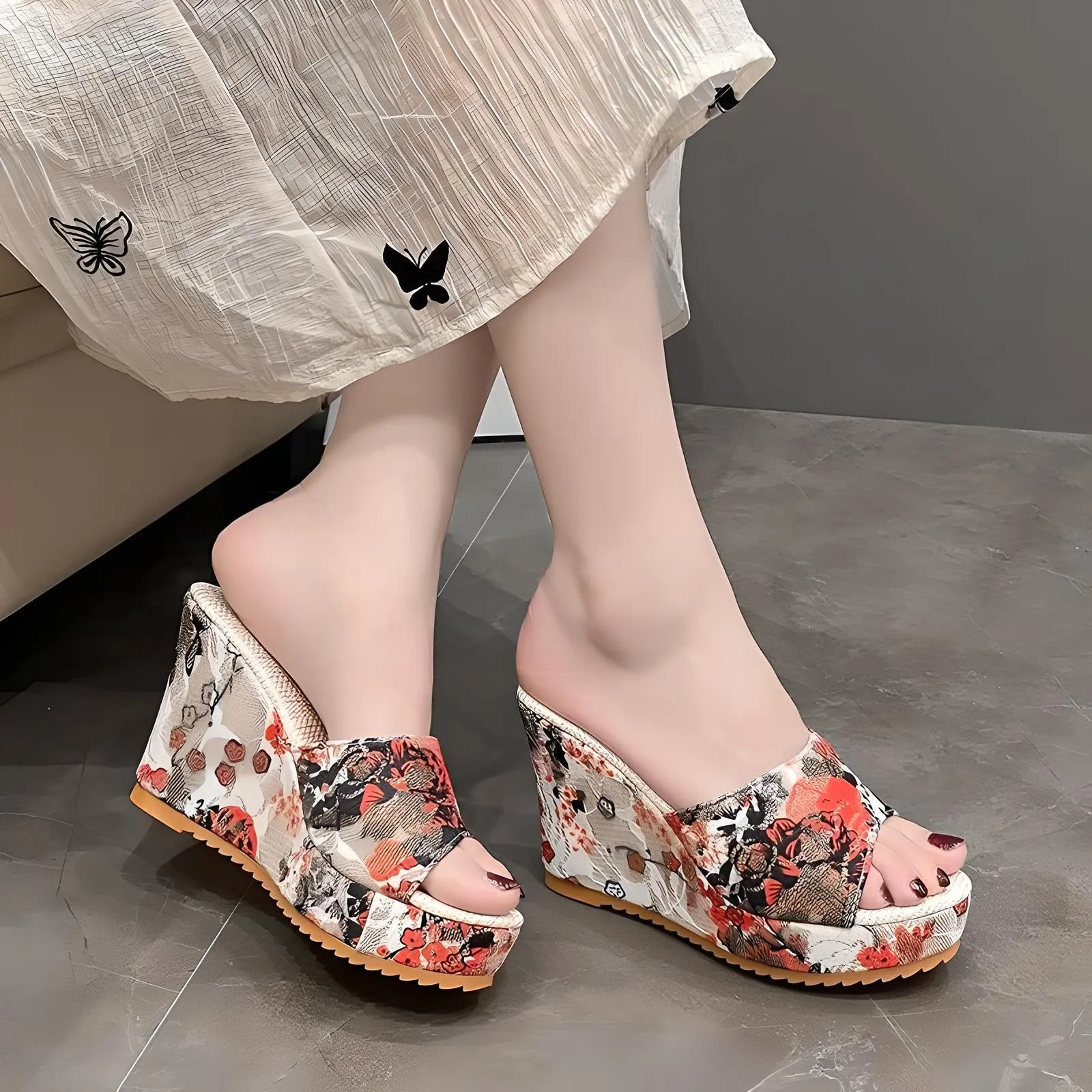 Merendy Decorato Open-Toe Wedge Heel Platform Shoes