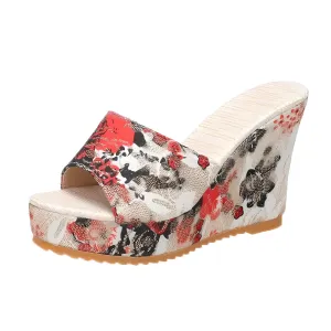 Merendy Decorato Open-Toe Wedge Heel Platform Shoes
