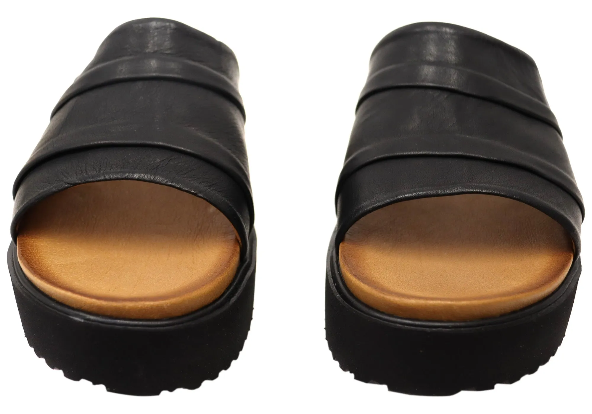 Orizonte Volume Womens European Leather Platform Slides Sandals