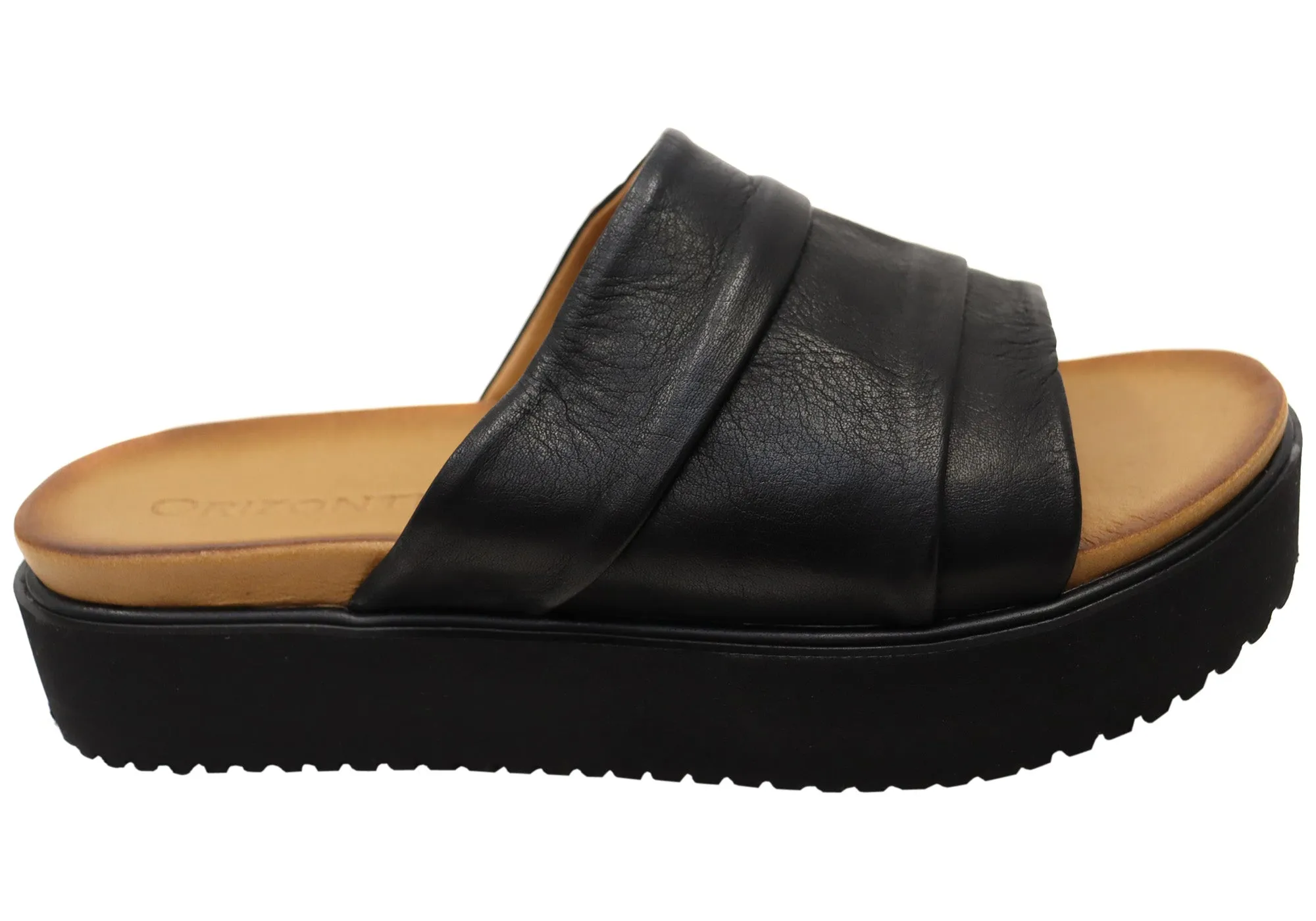 Orizonte Volume Womens European Leather Platform Slides Sandals