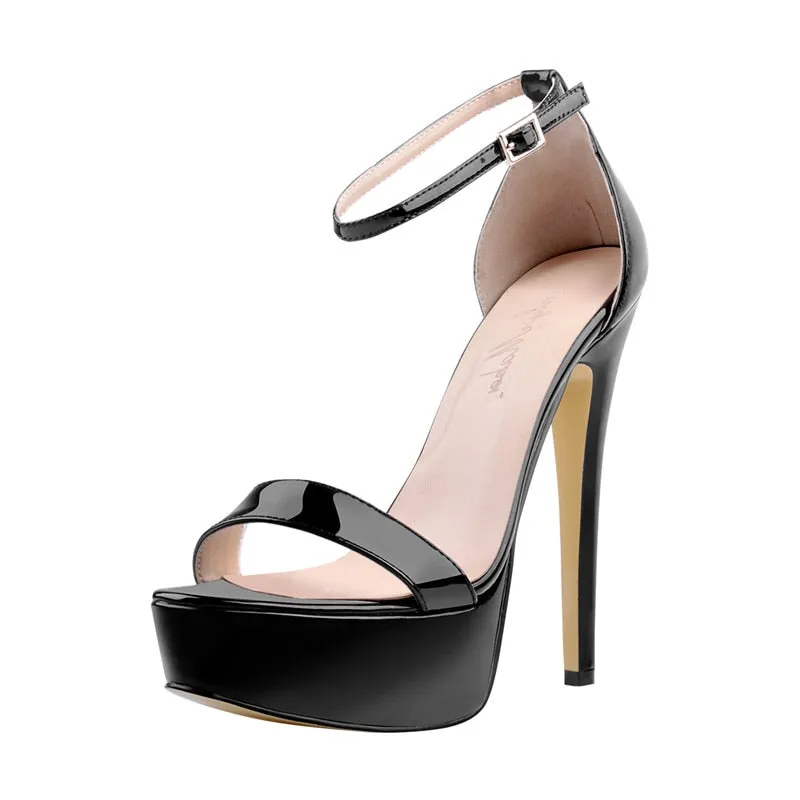 Peep Toe Platform Single Band Patent Leather Ankle Buckle Strap Sandals