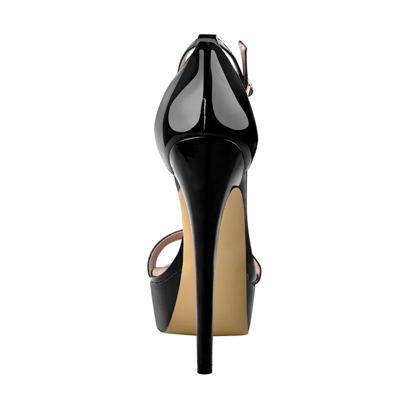 Peep Toe Platform Single Band Patent Leather Ankle Buckle Strap Sandals