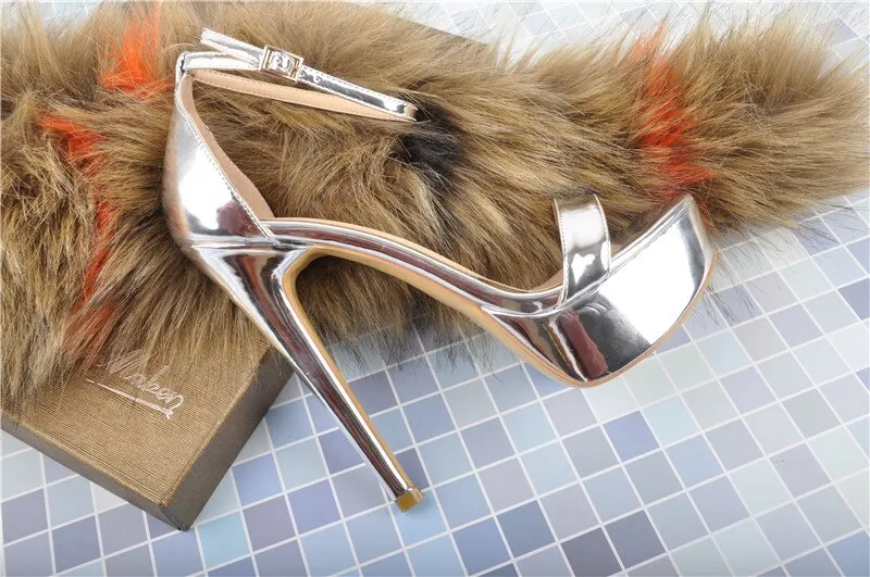 Peep Toe Platform Single Band Patent Leather Ankle Buckle Strap Sandals