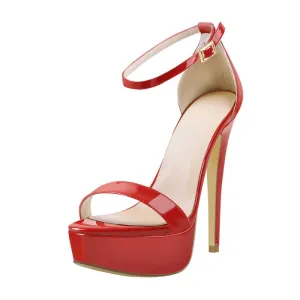 Peep Toe Platform Single Band Patent Leather Ankle Buckle Strap Sandals