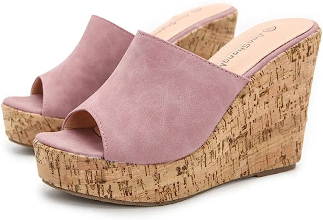 Soft Brown Cork Style Platform Wedge Sandals