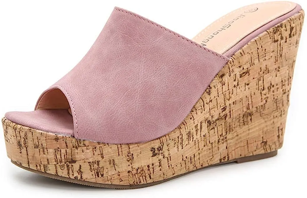 Soft Brown Cork Style Platform Wedge Sandals