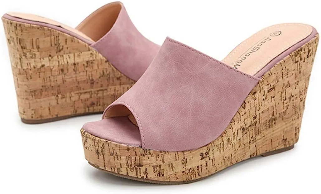 Soft Brown Cork Style Platform Wedge Sandals