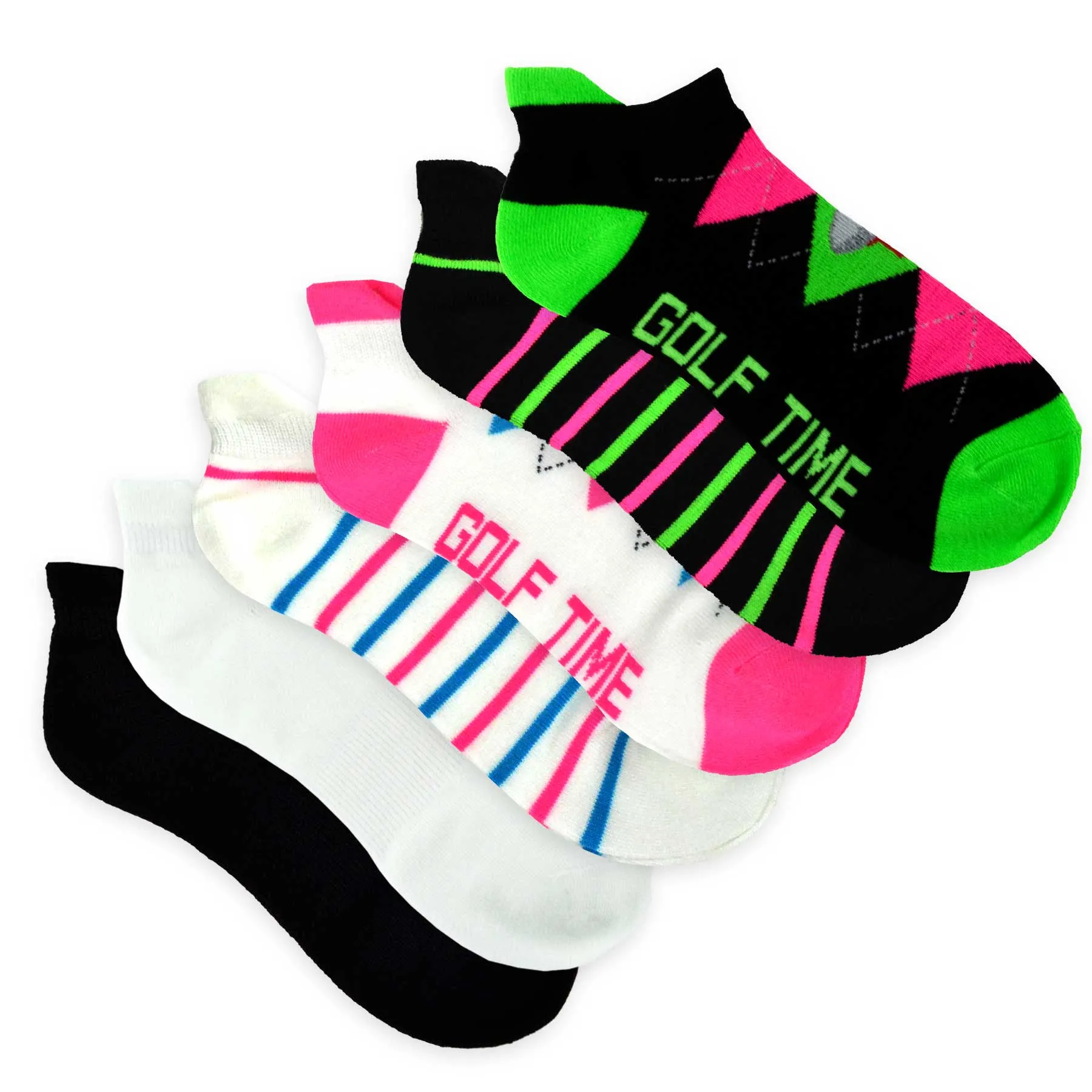 TeeHee Socks Women's Sports Acrylic No Show Argyle Stripe 6-Pack (11104)
