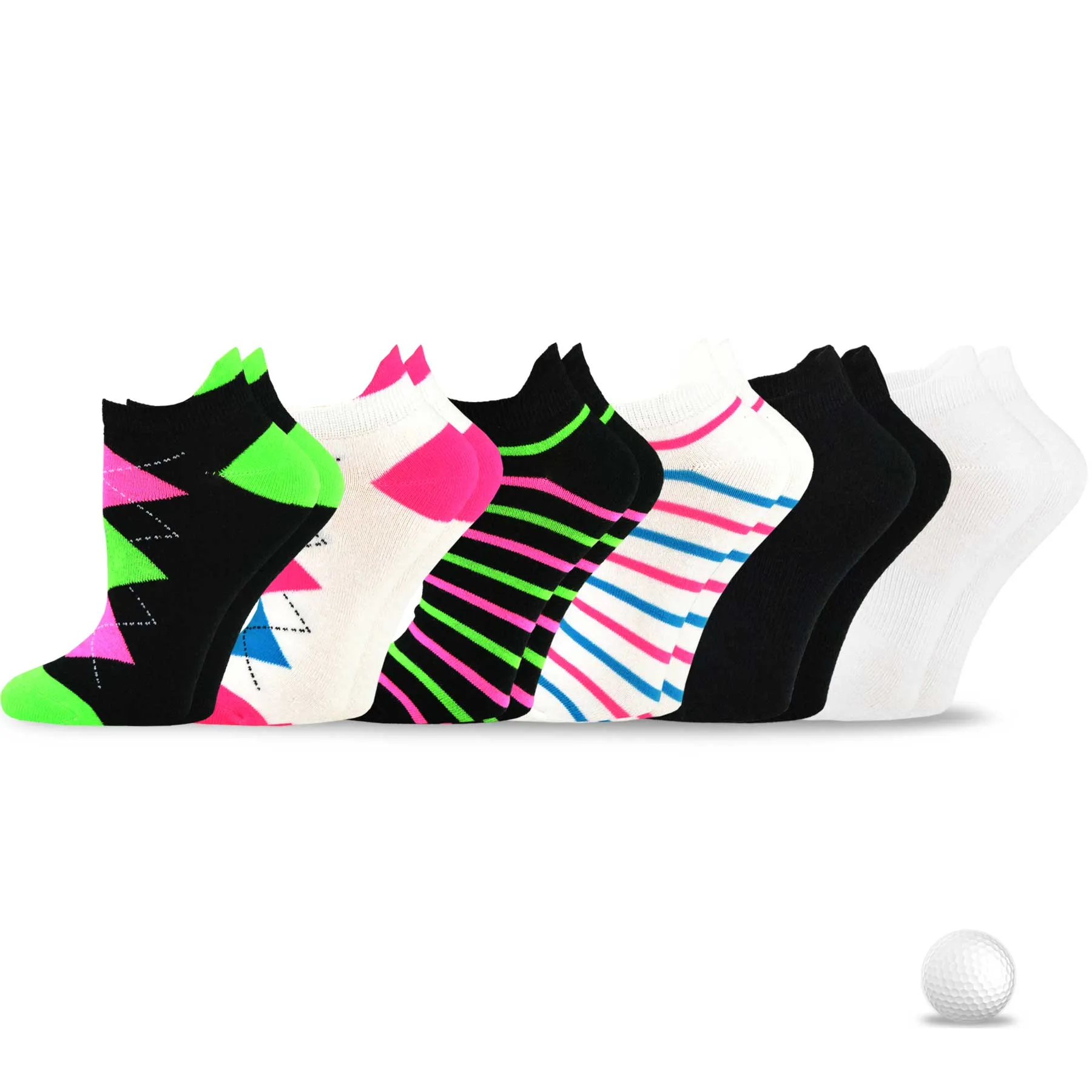 TeeHee Socks Women's Sports Acrylic No Show Argyle Stripe 6-Pack (11104)