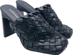 Warehouse Black Woven Slip-On Heeled Mule Size UK 6