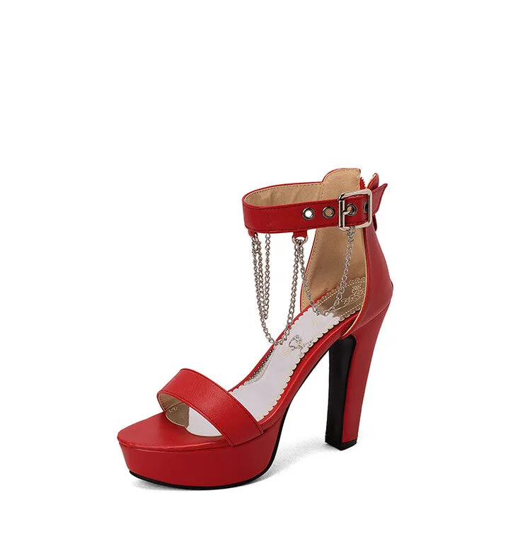 Women's Buckle Straps Chains Ankle Strap Chunky Heel Platform Sandals