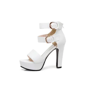 Women's Solid Color Double Ankle Strap Platform Chunky Heel Sandals