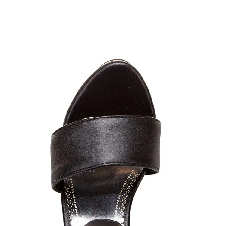 Women's Solid Color Double Ankle Strap Platform Chunky Heel Sandals