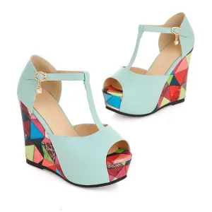 Women's T Strap Platform Wedges High Heel Sandals